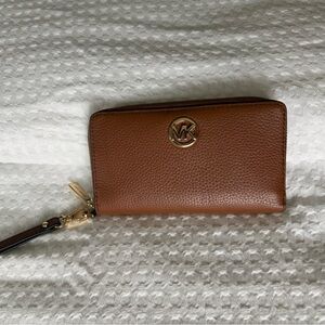 Michael Kors Tan Wristlet with Gold Logo